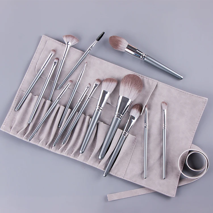 

New Arrivals Elegent Women Girls 14pcs Silver Makeup Brush Sets with Case