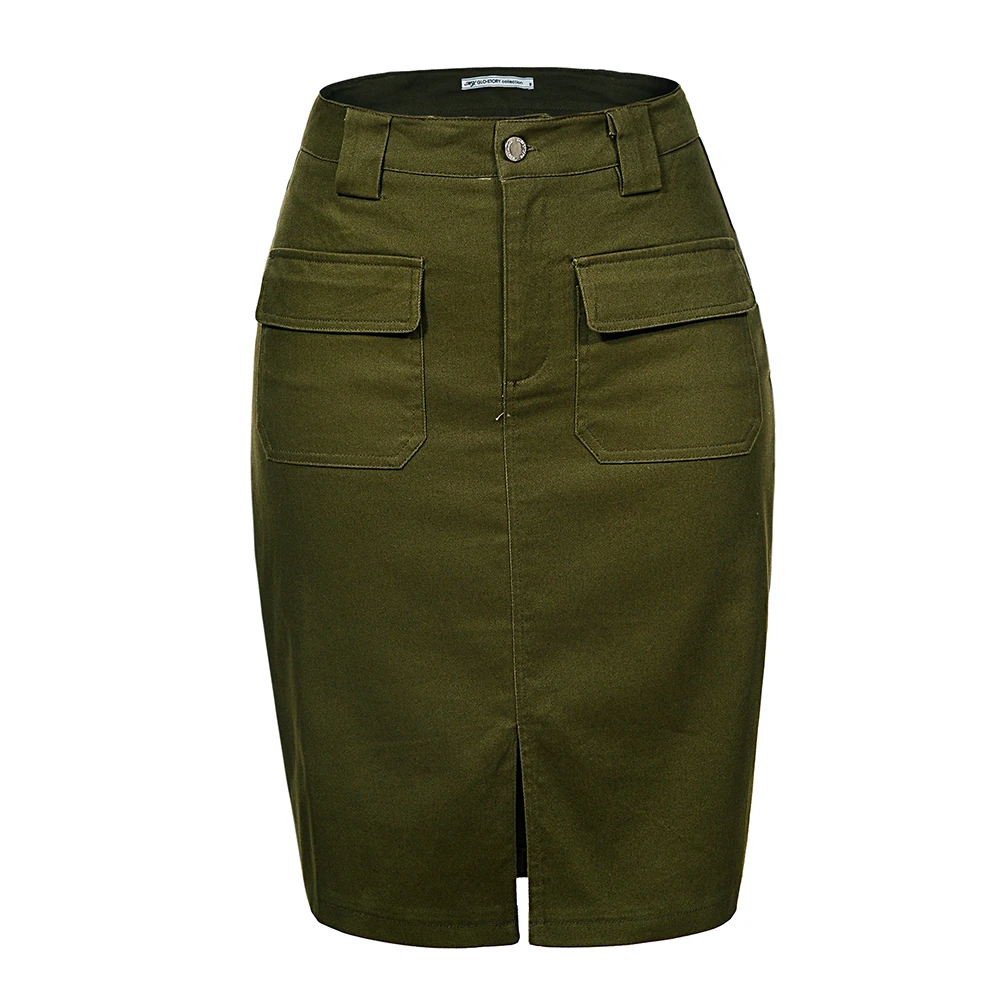 

Ladies 2020 New Spring Summer Office Casual Bodycon Pencil Skirts Women Midi Knee Length Front Pockets Streetwear Bandage Skirt