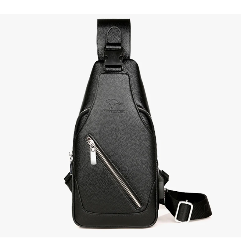 

Factory Hot Sale Fashion PU leather Sling Bag Man's Chest Bag With USB Port