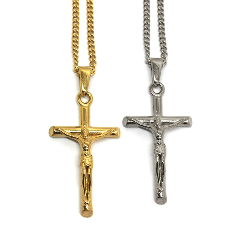 

In stock jesus cross necklace 18k gold silver stainless steel religious christian jewelry men cross pendant necklace
