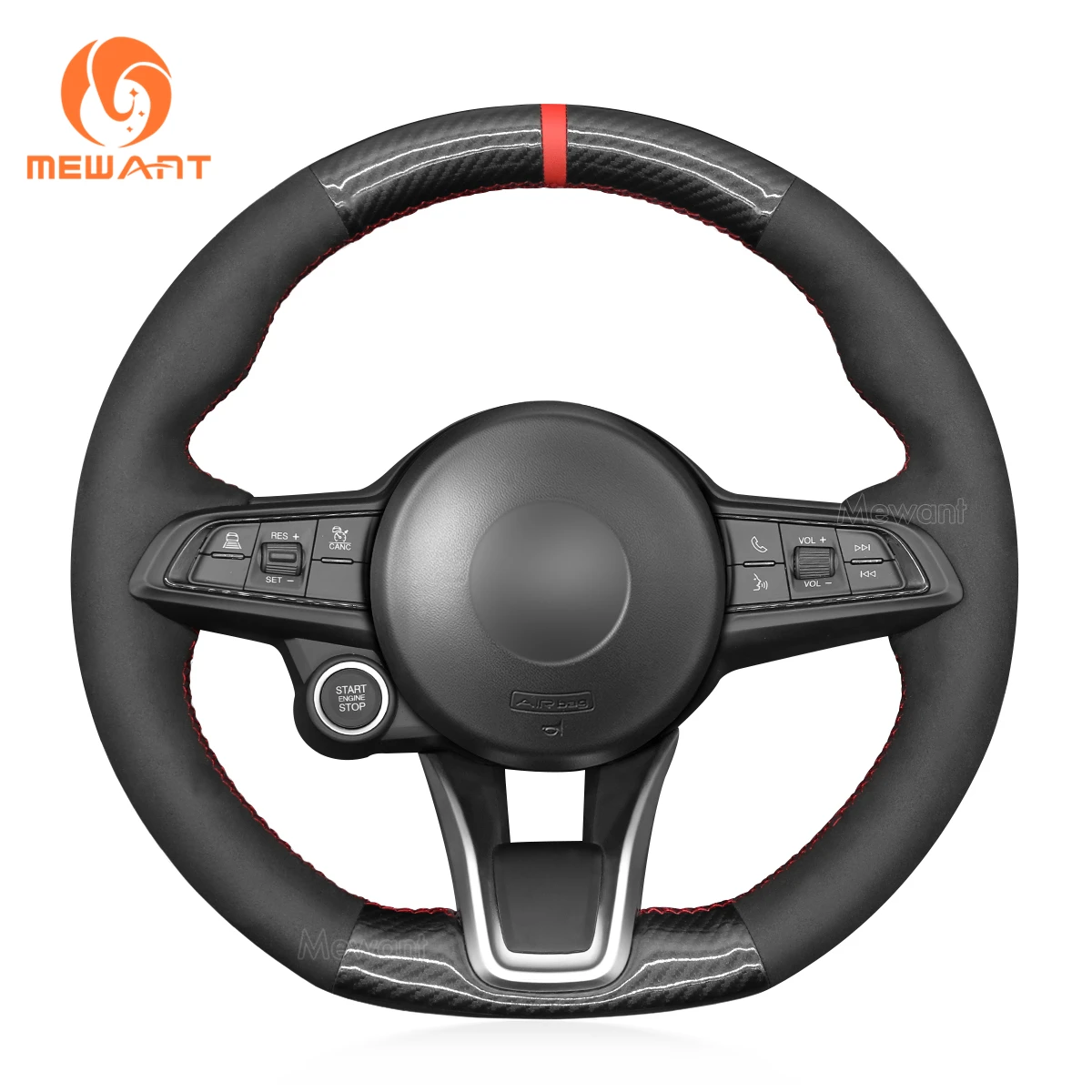 

Hand Sewing Black Carbon Suede Steering Wheel Cover for Alfa Romeo Giulia Stelvio Tonale 2020-2022