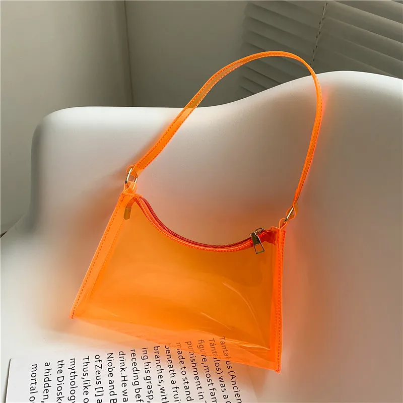 

New summer fashion clear hand bags women transparent candy color tote ladies beach bags neon pvc handbag for girls, Customized color