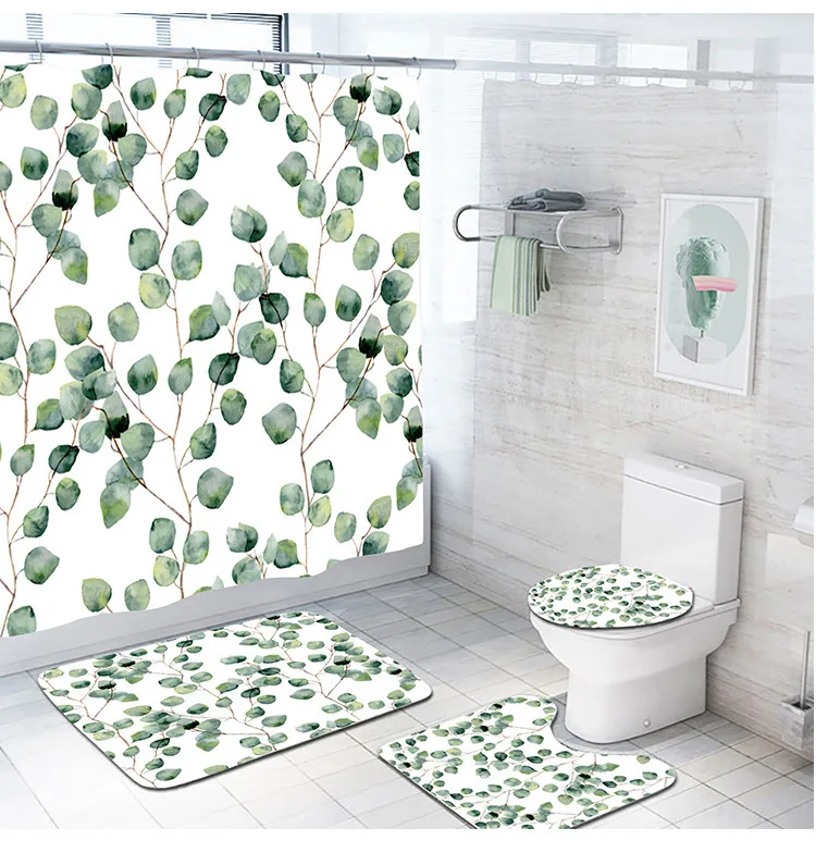 

C'dear Waterproof New 3D Printed Best Sale Custom Linen Bathroom Sets Custom Shower Curtain Polyester Sathmat Set