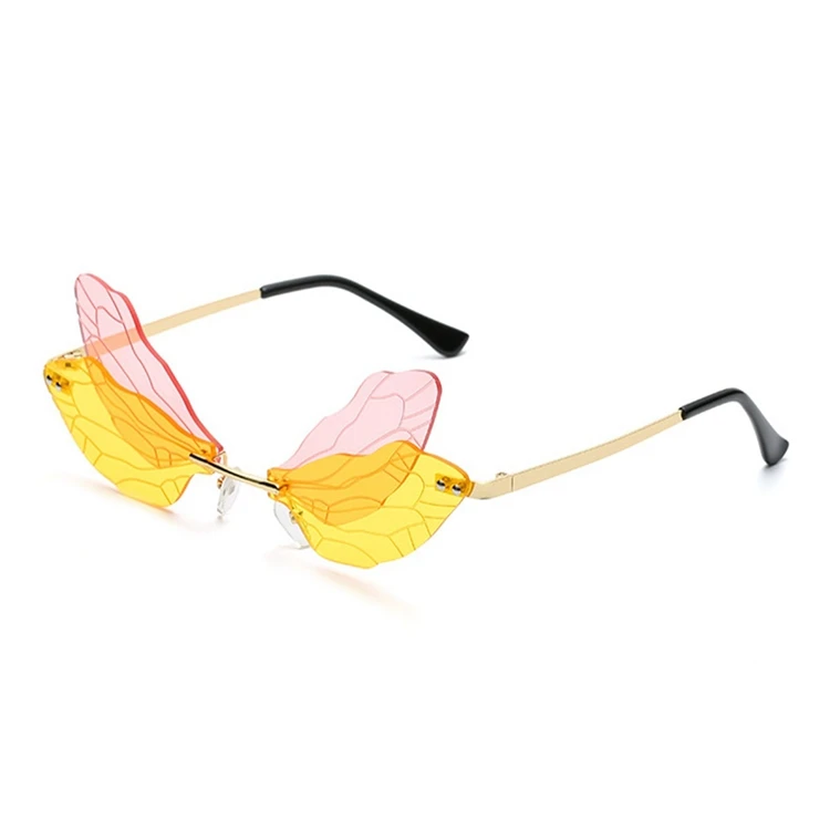 

New Personality Frameless Cut Edge Ladies fly Wings Funny Prom Glasses Butterfly Design China Sunglasses Party, Picture shows