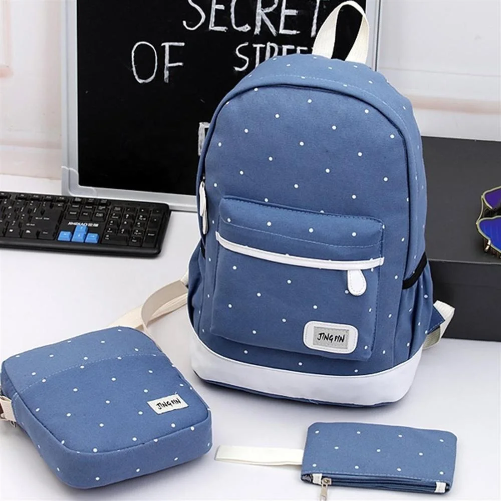 

3pcs/set Bag Purse and Handbag set Mini Wallet Dot Printed cavas Backpack