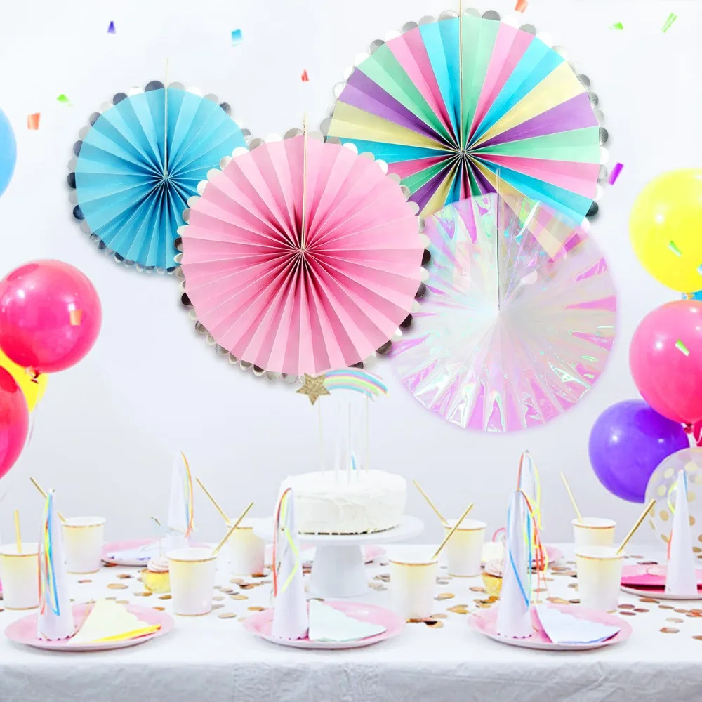 4 件独角兽纸装饰套装闪光圈花环什锦纸粉丝儿童生日派对婴儿淋浴派对