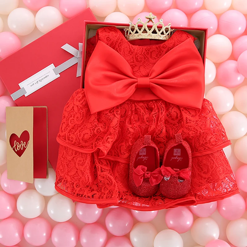 

Maimit newborn princess skirt baby gift box set gift high-end baby hundred day clothes female full moon clothing, Red