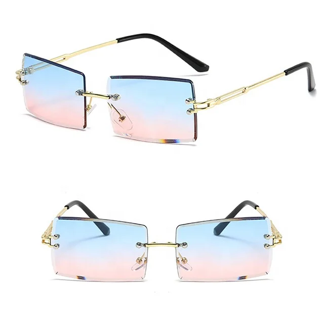 

2021 New Unisex Women Men Frameless Sun Glasses Gradient Lens Small Retro Rectangle Rimless Sunglasses