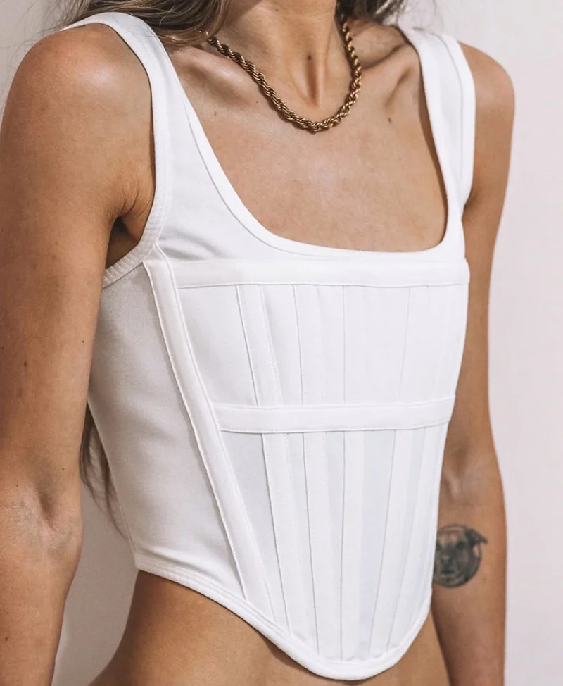 

fashionable sense Ken bean bella three-dimensional fish bone waist vest irregular sling, White/black