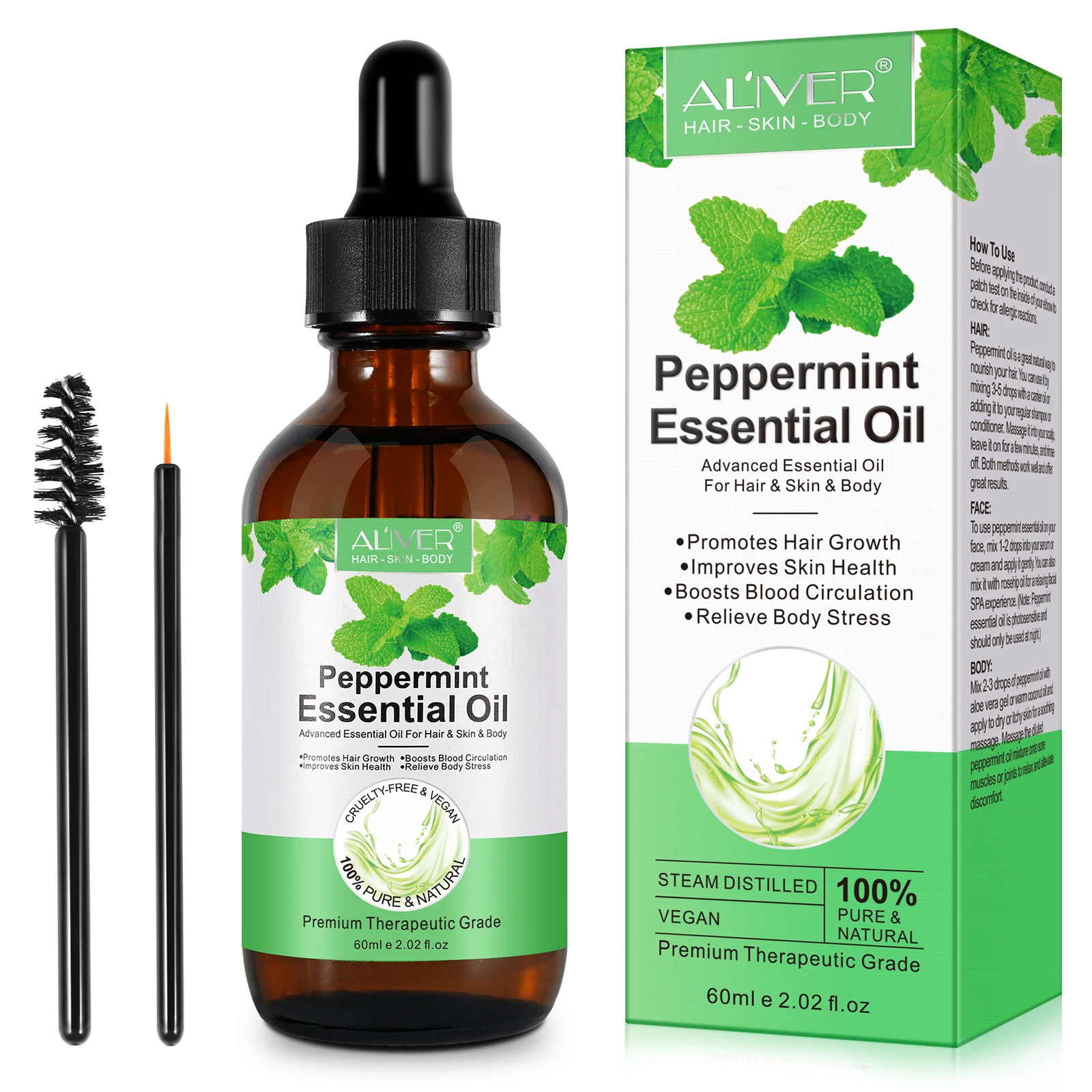 

ALIVER 100% Pure Natural Organic Peppermint Essential Oil For Hair Growth Improves Skin Health Relieve Body Stress