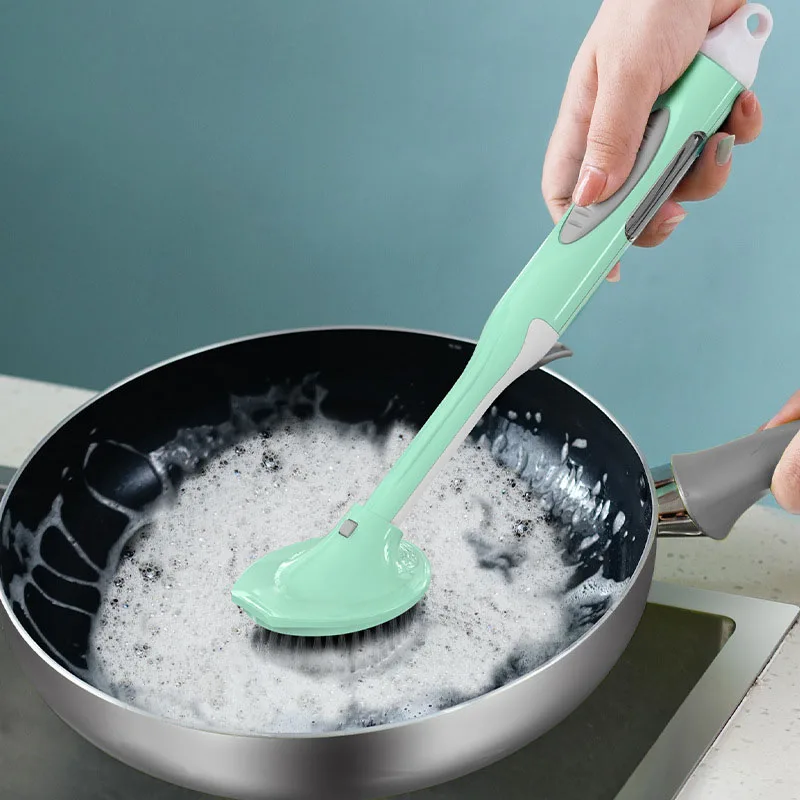 

AA432 Double Use Kitchen Cleaning Brush Scrubber Dish Bowl Washing Sponge Brush Automatic Liquid Dispenser Pot Cleaner, Sky blue