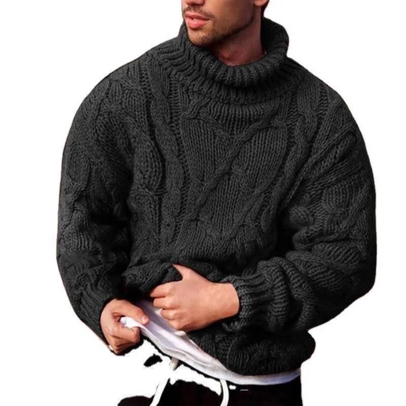 

Long Sleeves Sweater Coarse Wool Men Winter Black Men Knitted Sweater