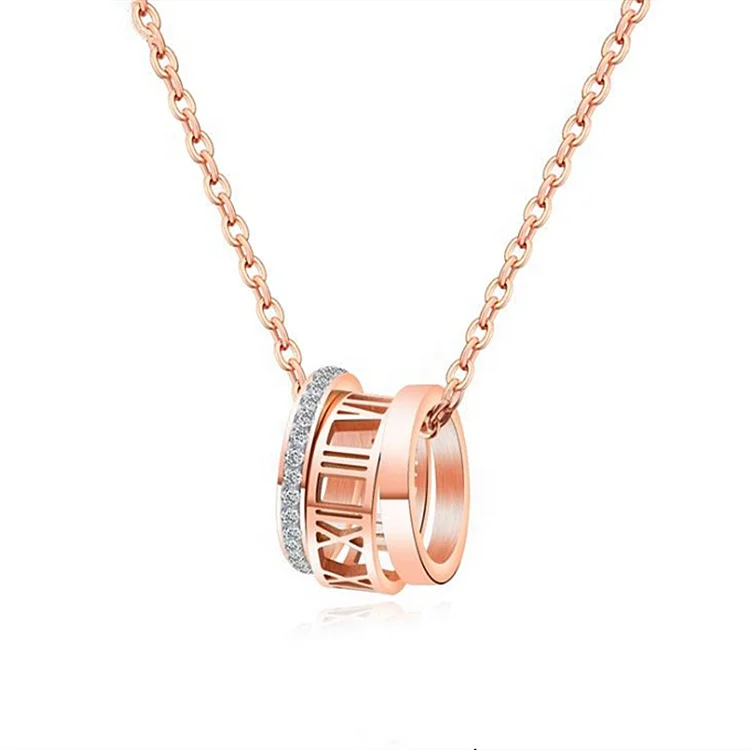 

Fashion jewelry stainless steel rose gold plated zircon circles pendant necklace for women