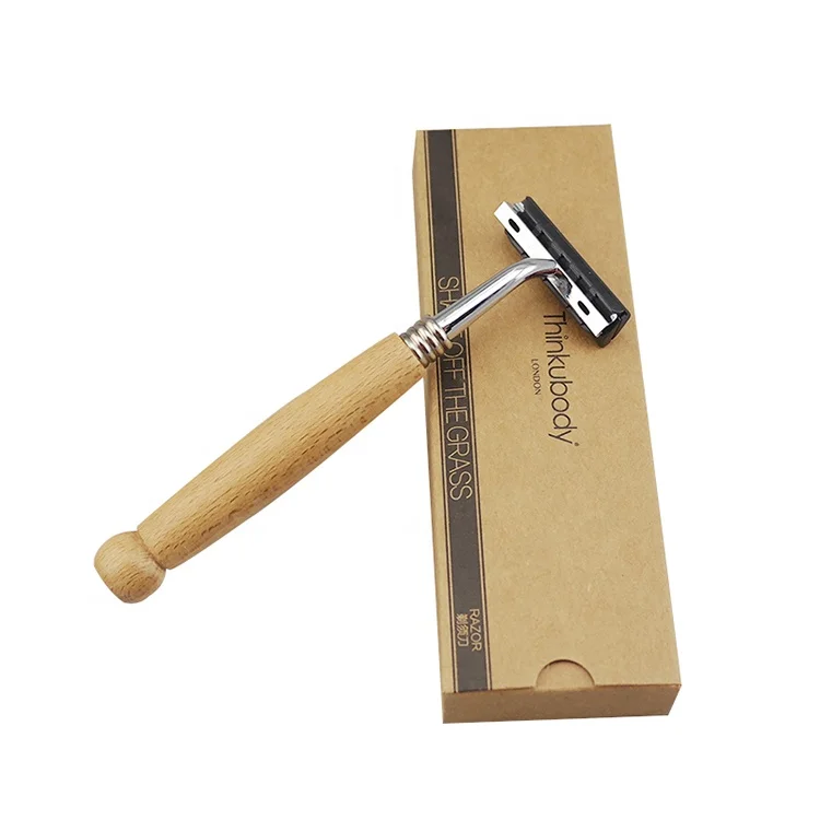 

Hot sale Eco-Friendly wooden handle 3 blade triple bamboo razor, Natural color