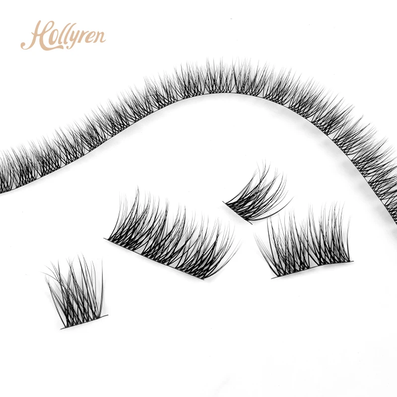 

Hollyren Lash Easy To Use At Home Self-Application 0.03 Extra Fine Band Volume Lashes Segment 3D Lash Cluster, Natural black