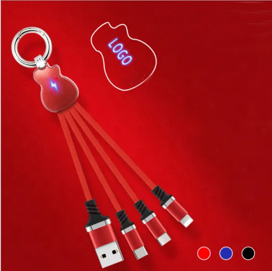 

Light Up Logo 3 in 1 Usb Cable Keychain Multi Quick Charging Cable For iPhone and Android Phones