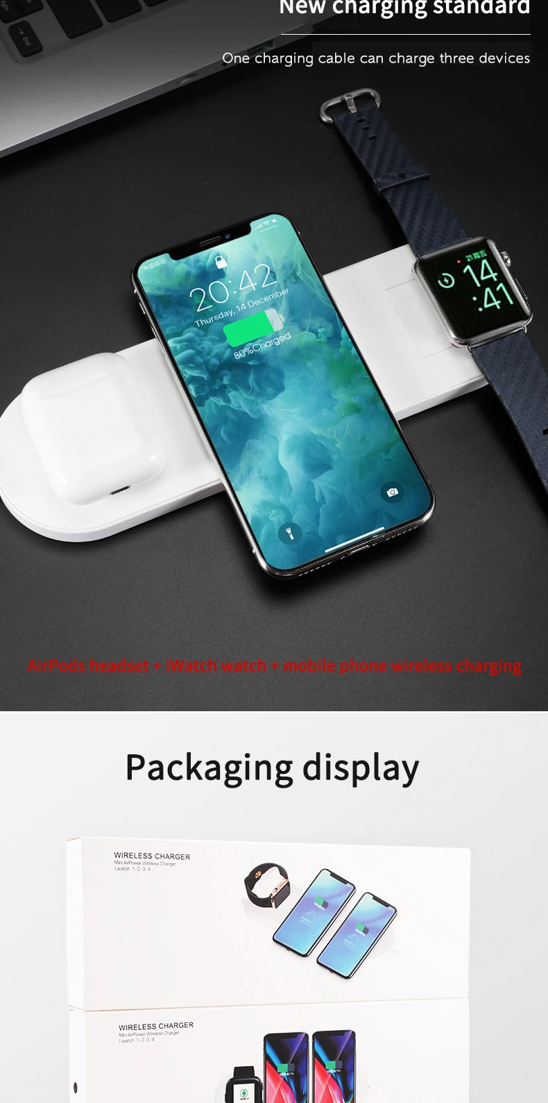 Latest 3 In 1 Fast Wireless Charging 15W Wireless Charger Station For Mobile Phone/Watch/Headset Cell Phone Charging Station
