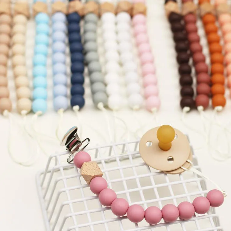 

Handmade Baby Silicone Beaded Teething Metal Pacifier Clip Chain