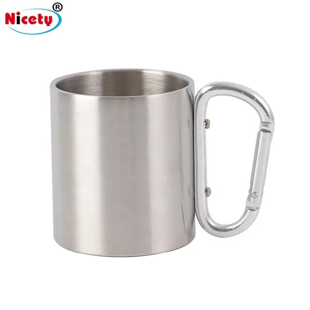 

portable outdoor double wall stainless steel carabiner best travel beer mug with foldable handle, Stainless steel true colors