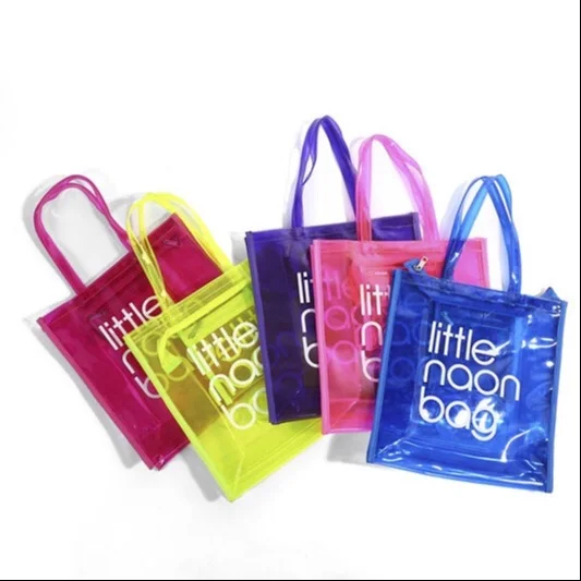 

Hot selling jelly Transparent Clear Stadium Bag Large Capacity colorful Waterproof PVC Plastic Vinyl Candy tote bag