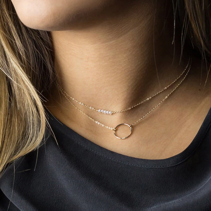 

eManco Brand Simple Chokers Necklace Set Double Layer 316l Stainless Steel Jewelry
