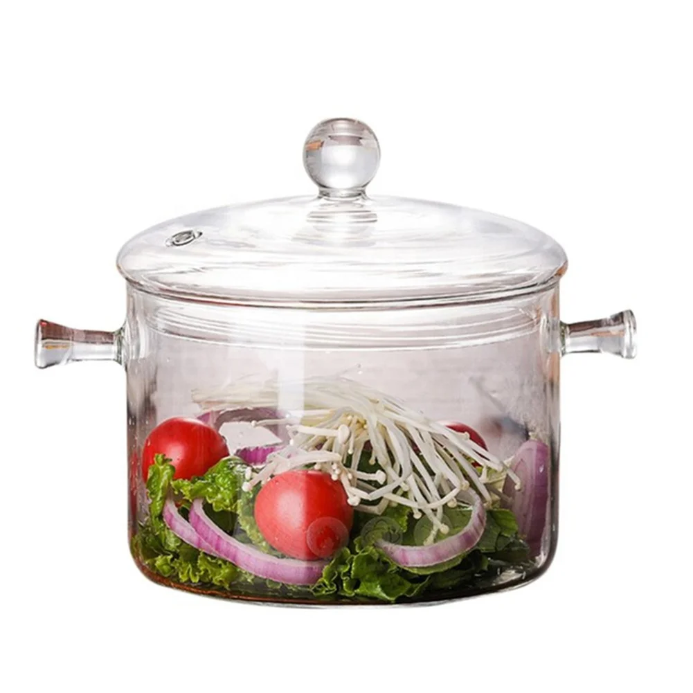 

Heat Resistant Thickening Glass Borosilicate Glass Cooking Pot with Cover, Clear