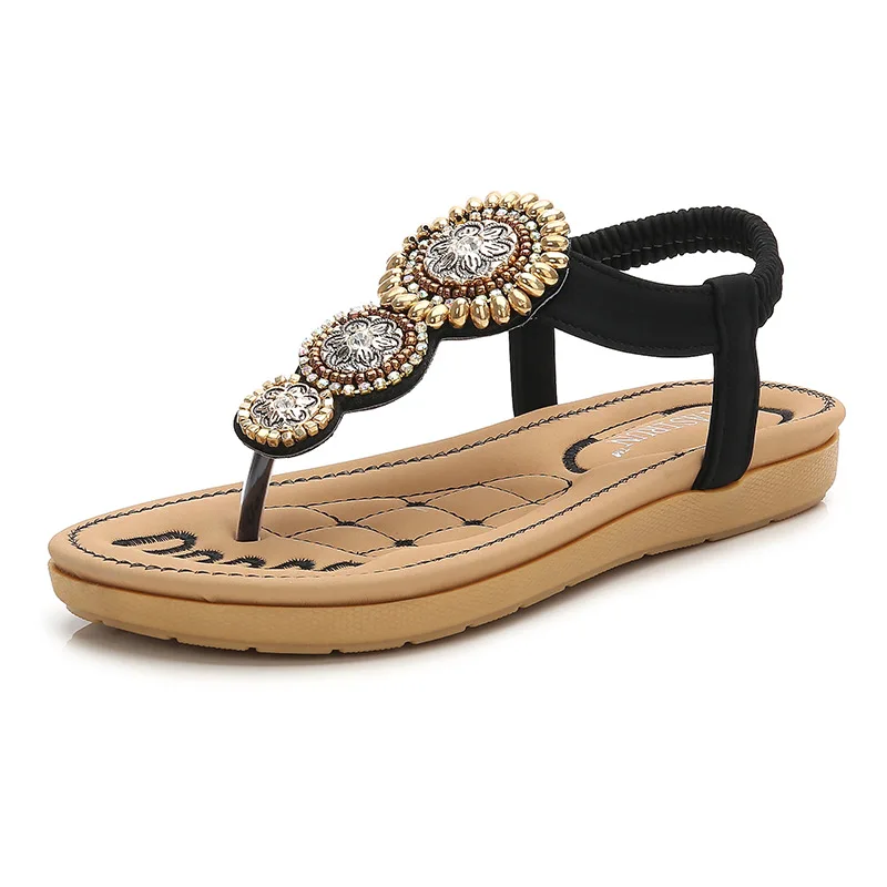 

S842 Bohemian sandals women's new sewing shoes durable seaside vacation leisure travel beaded flip-flops beach shoes