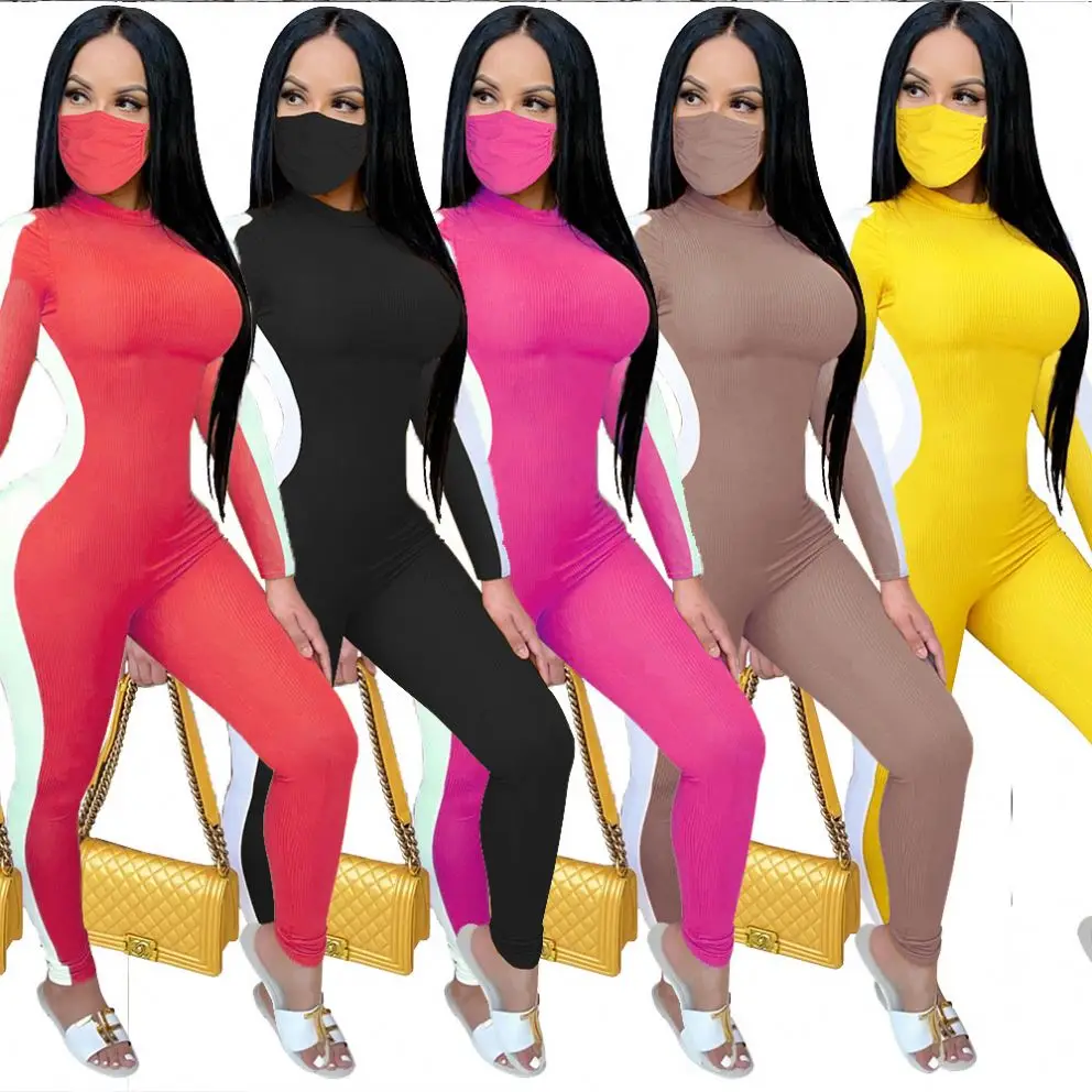 

2021 New Arrival 5 Color Wholesale Sexy Tight Splice Pit Yoga Jumpsuit Fashion New Design