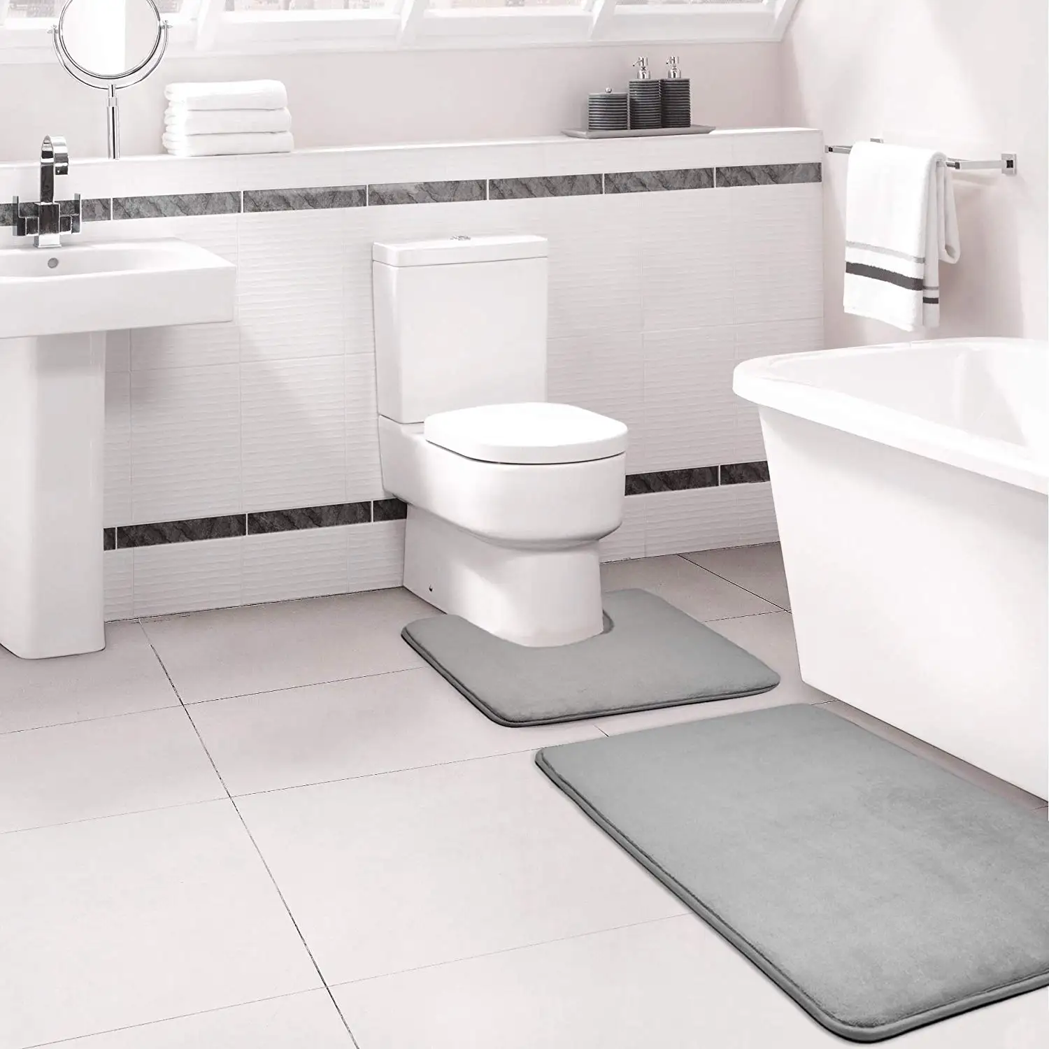 

Amazon hot Flannel super soft washable absorbent non slip memory foam bath rug set
