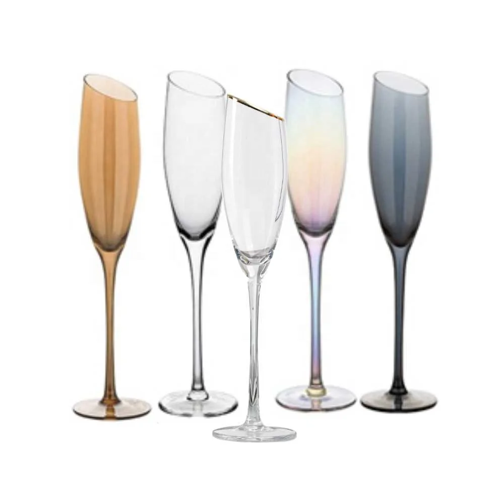 

Factory Direct Sell Luxury Handmade Red Wine Glasses Rainbow Champagne Flute Glasses for Wedding Party, Customer request