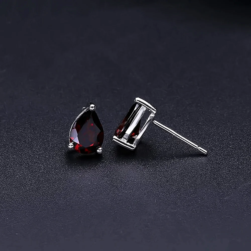 

Abiding Natural Red Garnet Gemstone Pear Shape 925 Sterling Silver Fashion Jewelry Gift Women Elegant Stud Earrings