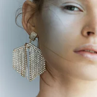 

Barlaycs Fashionable ZA Statement Vintage Luxury Unique Big Crystal Rhinestone Tassel Fringe Earrings for Women Jewelry