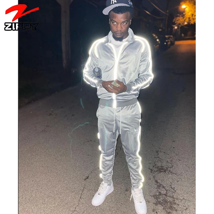 

Custom Stripe Sweatsuit Joggers 2 Piece Sets Zipper Jogging Suits 3m Reflective Tracksuits For Men, Custom color