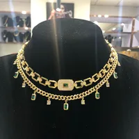 

Miss Women Hip Hop Jewelry Gold Plated Cubic Zirconia Choker Gold Necklace Baguette Drop Link Choker