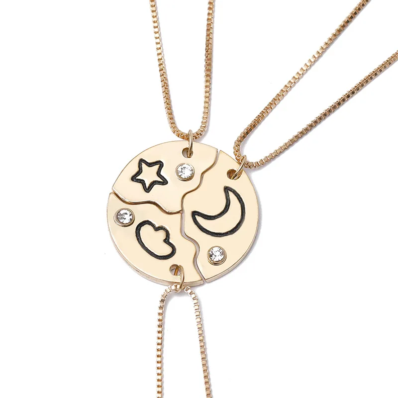 

Hot Heart Shape BFF Necklaces Rhinestone Gold Plated Best Friends Stars Clouds Moon Clavicle Pendant Chain Necklace