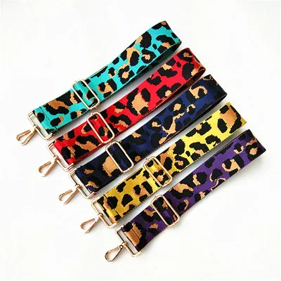 

Latest Fashion 5cm Colorful Leopard Print Woven Bag Strap Wide Leather Replacement Webbing Shoulder Crossbody Guitar Bag Strap