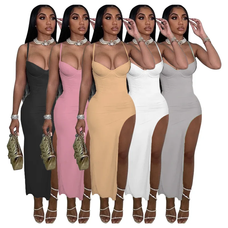 

2022 Summer Beach Vacation Outfits for Women Sexy Cut Out Casual Sleeveless Bra Ribbed Long Sundresses Ladies Maxi Woman Dress, Black,gray,khaki,pink,white