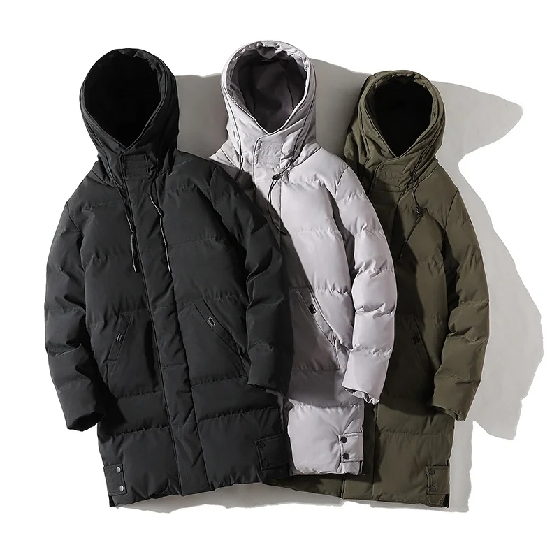 

2021 Wholesale high quality fashion long oversized green black hooded winter puffer men plus size jackets quilted mens long coat
