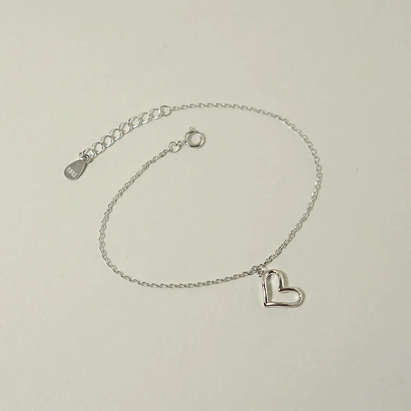 

Fashion Simple Elegant Plated Platinum Women 925 Sterling Silver Heart Charm Jewelry Bracelet