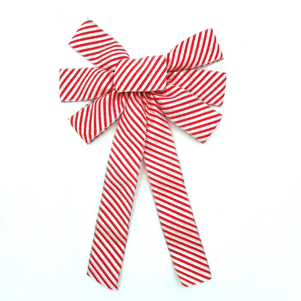 

Christmas Holiday Wedding Festival Party Gift Wrapping Tree Decoration Red Candy Cane Stripe Swirl Wired Ribbon Bow 10" X 12", Red;or other colors are available