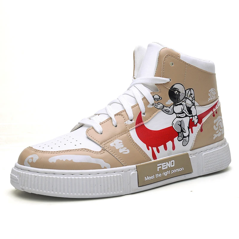 

Factory Wholesale Unisex High Top Women Sneakers Astronaut Cartoon Pattern AJ1 Skateboard Shoes Men, White