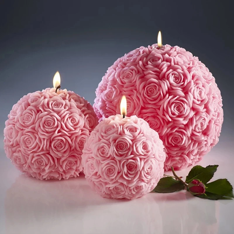 

Cake Tool Home Decoration 3D Big Flower Rose Ball Soap Mould DIY Silicone Rose Candle Mold, White