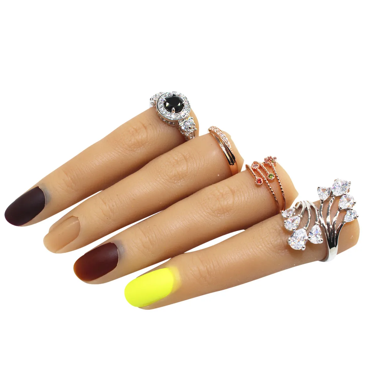

Nail art newcomer student practice silicone flexible finger nails manicurist finger color display display training tool supplies, 6 colors
