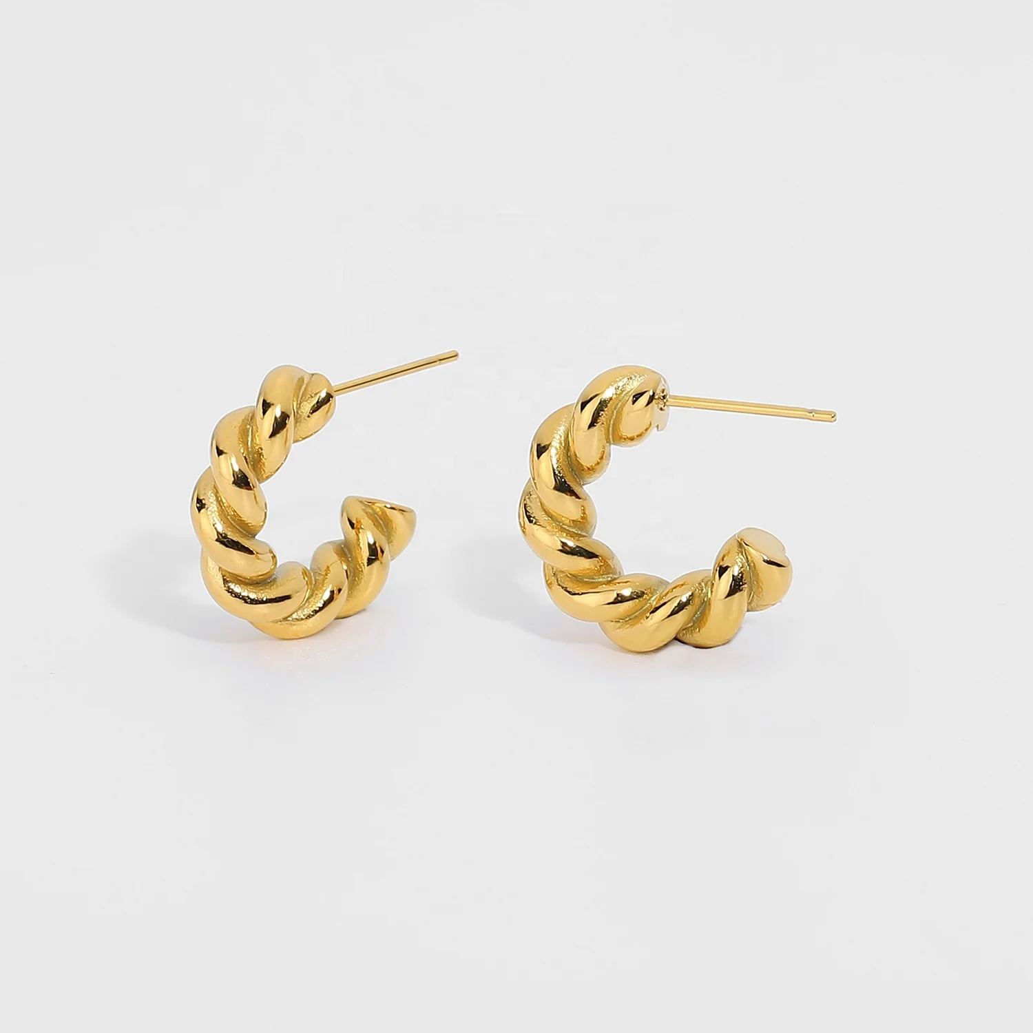 

Twisted Spiral Style Hoops Loop Earrings For Women 18K Gold plated stainless steel Hoop Earrings