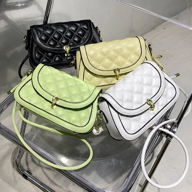 

2021 new desiger quilted bags ladies brand shoulder high quality pu leather handbags messenger bag for woman, 4 colors