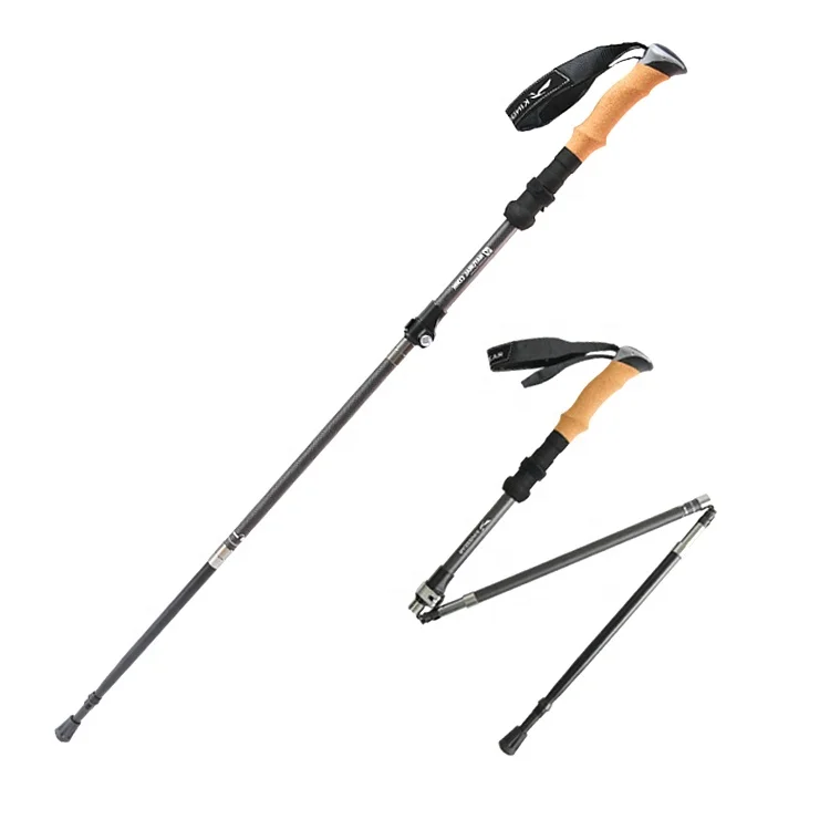 

Customized stylish Outdoor 4-Section retractable foldable 3k carbon fiber Hiking trekking poles walking sticks