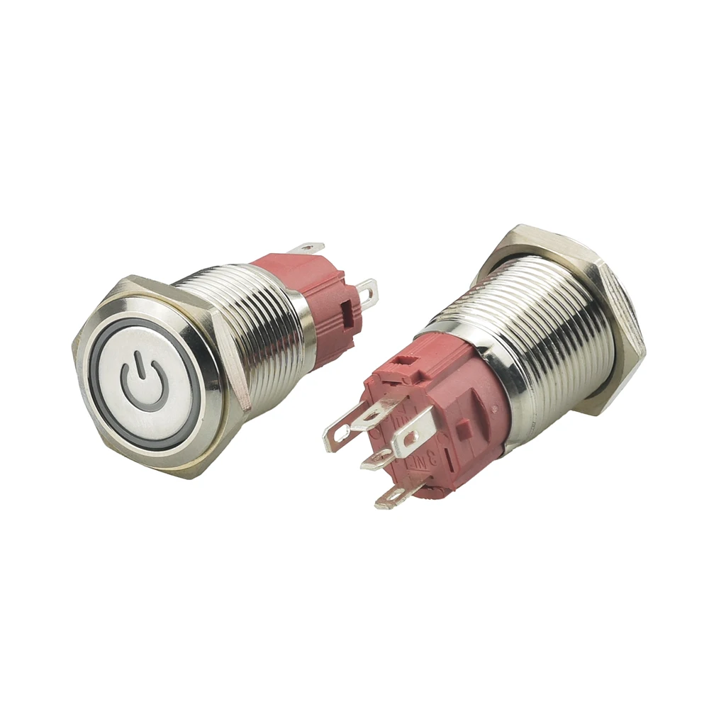 

Z series Latching Push Button Switch 1NO1NC SPDT ON/OFF Silver Chrome Plated Brass Shell LED Ring Suitable for 16/19mm