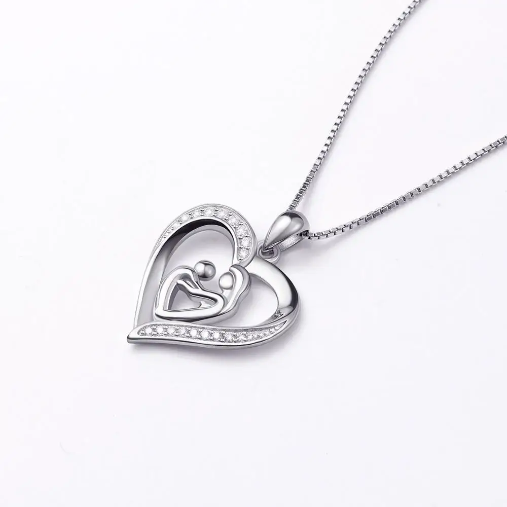 

In Stock 925 Sterling Silver Mother and Child Love Heart Pendant Necklace Jewelry Gifts for Mom, Sliver