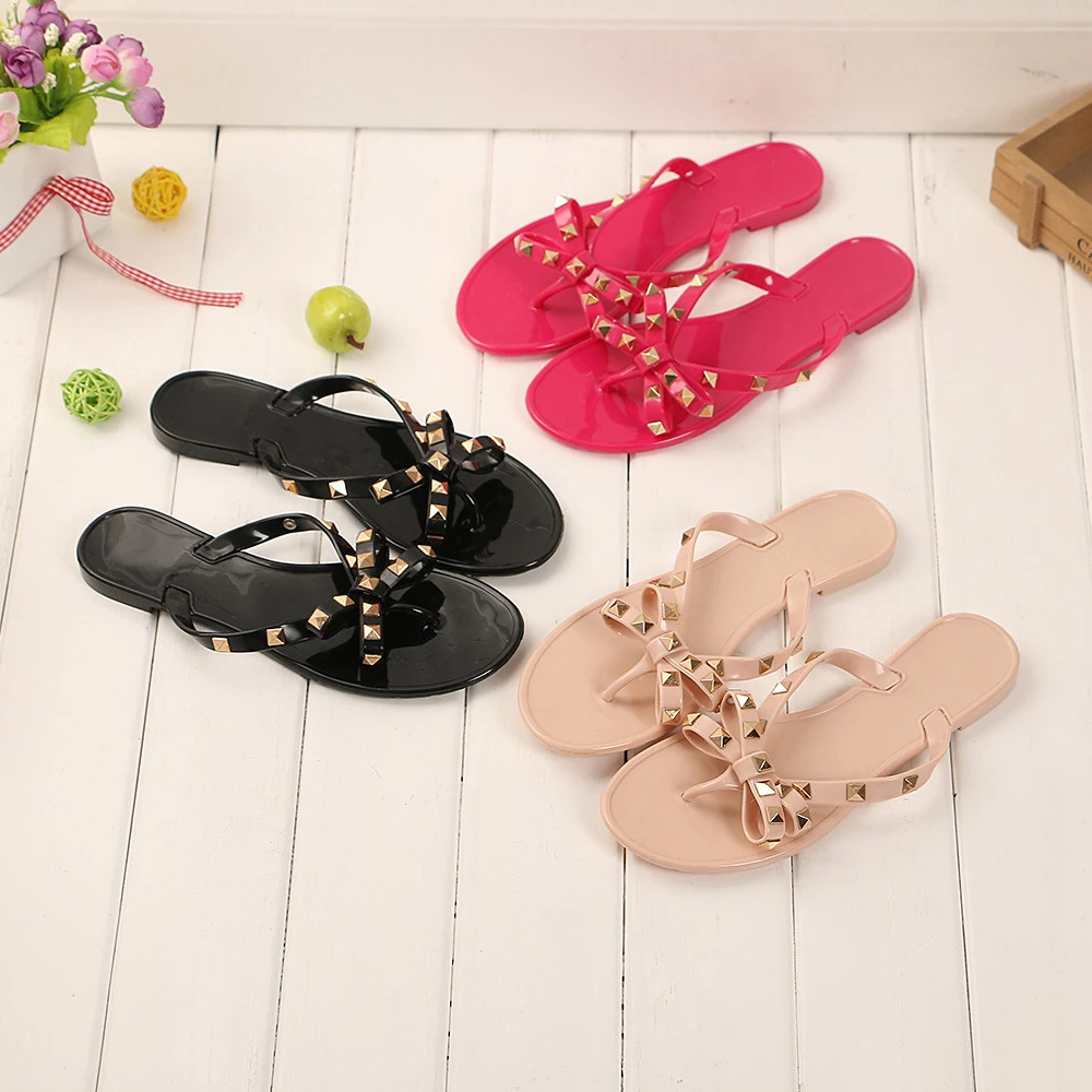 

Flip-flops for women flat beach flip-flops are a hot seller of new summer 2020 studded bow crystal jelly slippers, Apricot/black/red