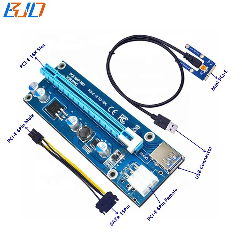 

Wholesale PCI-E PCIe 16X to Mini PCIe MPCIe GPU Riser Adapter for Video Graphics Card Ethereum Mining 60CM USB Cable in stock